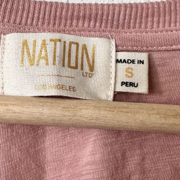 Nation LTD Shirt Small Womens Pink Puff Sleeve Smocked Pima Cotton Top - Picture 4 of 8